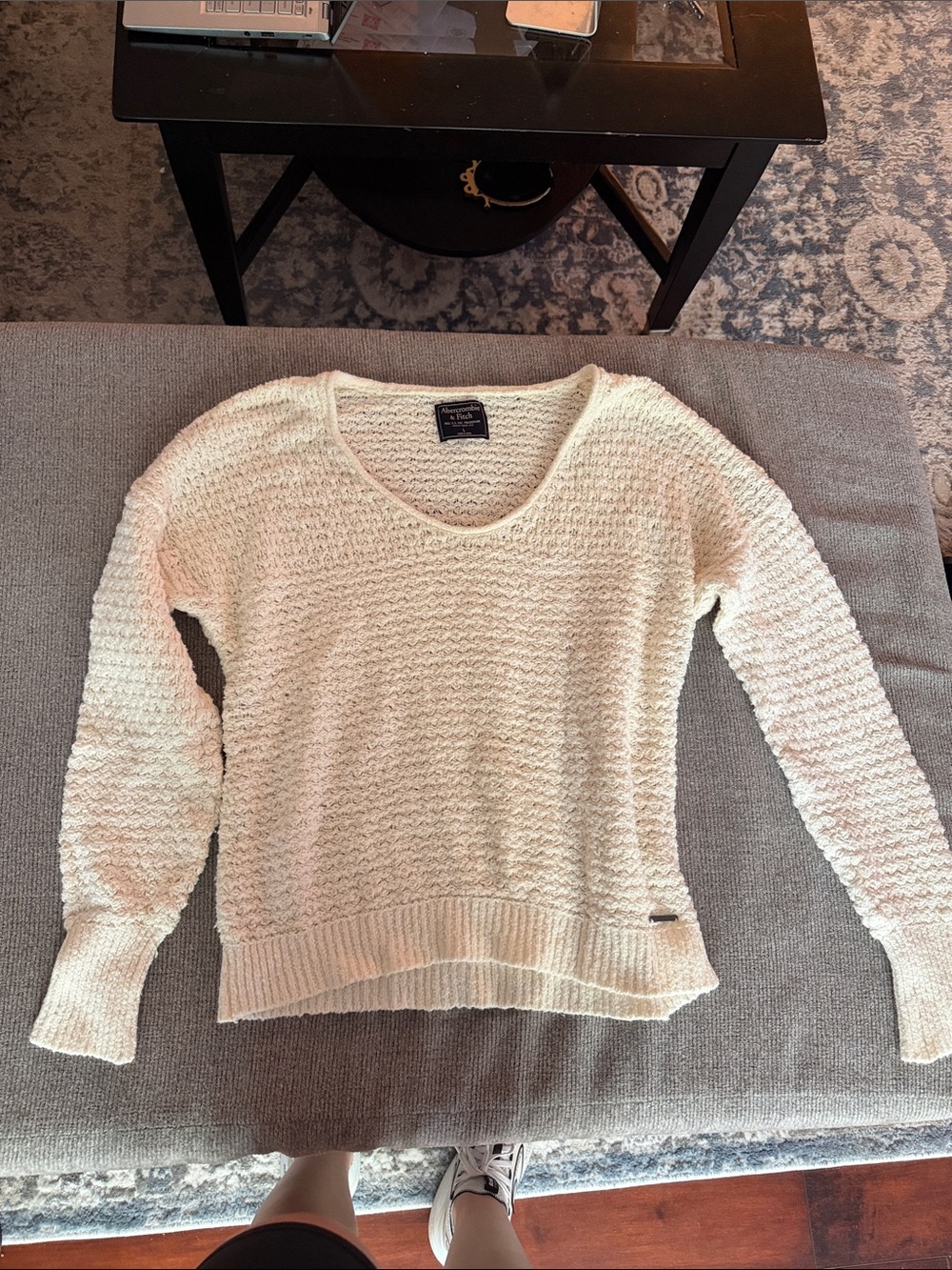 Abercrombie & Fitch Cream Scoop Neck Textured Sweater